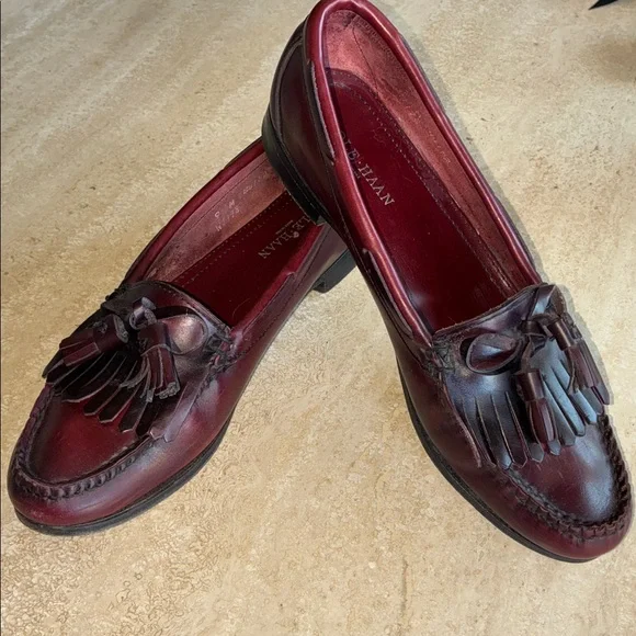 COLE HAAN Tassel Loafers, with fringe,maroon, Leather, Classic 9M EUC - Picture 5 of 17